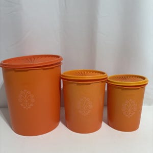 VTG 70's tupperware nesting canister set brilliant servalier orange Read Descrip
