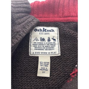 Vintage Osh Kosh Brown Reindeer Knit Zip Up Jacket Winter Outerwear Youth Size 3 image 5