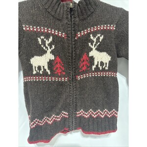 Vintage Osh Kosh Brown Reindeer Knit Zip Up Jacket Winter Outerwear Youth Size 3 image 2