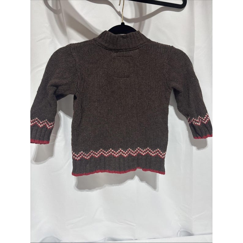Vintage Osh Kosh Brown Reindeer Knit Zip Up Jacket Winter Outerwear Youth Size 3 image 4