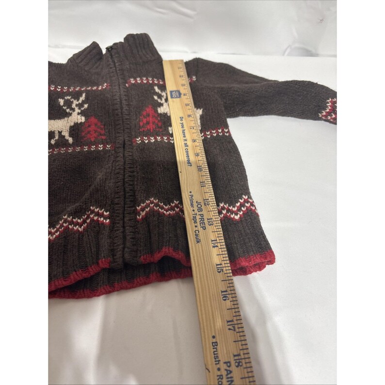Vintage Osh Kosh Brown Reindeer Knit Zip Up Jacket Winter Outerwear Youth Size 3 image 8