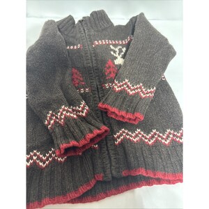Vintage Osh Kosh Brown Reindeer Knit Zip Up Jacket Winter Outerwear Youth Size 3 image 9