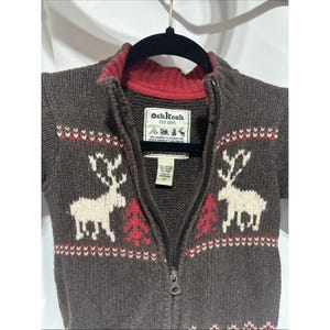 Vintage Osh Kosh Brown Reindeer Knit Zip Up Jacket Winter Outerwear Youth Size 3 image 3
