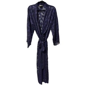 VTG Victoria's Secret Gold Label Robe Dark Purple Intricate Devore Burnout 1980'