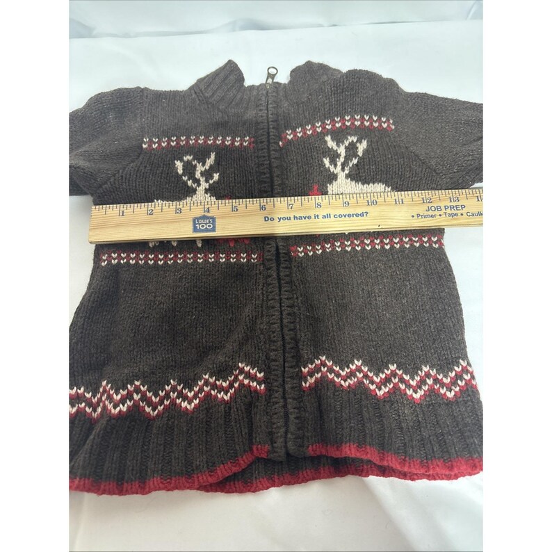 Vintage Osh Kosh Brown Reindeer Knit Zip Up Jacket Winter Outerwear Youth Size 3 image 7