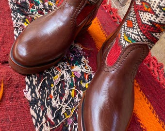 Handmade Moroccan Berber Boots – Kilim Wool & Brown Leather – Cozy Winter Boots – Boho Artisan Footwear – Unique Christmas Gift for Her