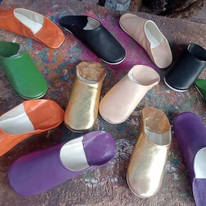Moroccan Babouche Slippers Women – Handmade Soft Leather Mules, Organic Leather House Shoes, Gift Idea