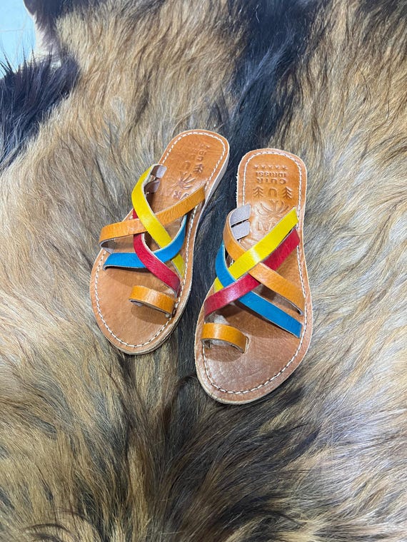 Colorful Moroccan Leather Sandals | Handmade Boho Summer Sandals for Women | Multicolor Artisan Footwear