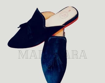 Leather & Suede Mules for Women, Handmade Moroccan Babouches, Premium Velvet Slippers