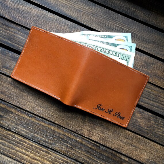 Mens Leather Wallet Leather Classic Bifold Wallet Engraved Etsy