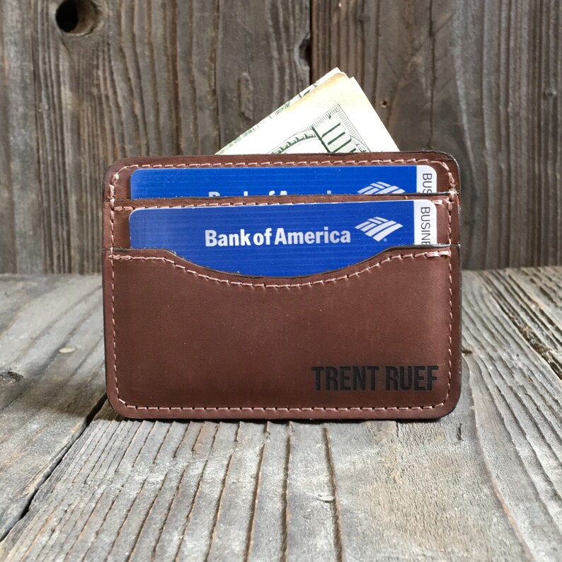 Slim Leather Wallet Engraved Wallet Credit Card Holder Etsy