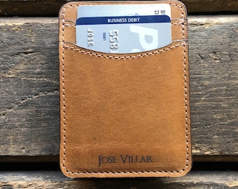 Cash Band Credit Card Holder - Personalized Wallet - Slim Leather Wallet - Butterscotch