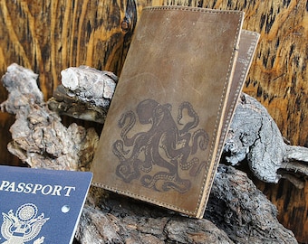 Handmade Leather Passport Holder [Multicolor] [Free Personalization] [Octopus]