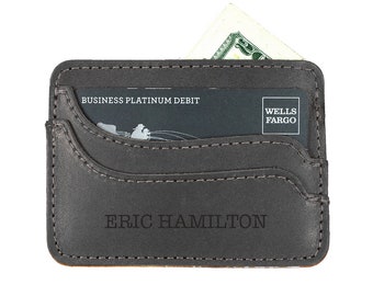 Personalized Credit Card Holder - Engraved Leather Wallet - Free Personalization