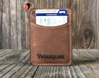 Cash Band Credit Card Holder - Personalized Wallet - Slim Leather Wallet - Crazy Horse