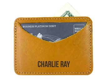 Card Slot Wallet - Engraved Thin Leather Wallet - Free Personalization