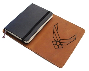 Handmade Moleskine Notebook Leather Cover - Air Force Symbol (FREE PERSONALIZATION)