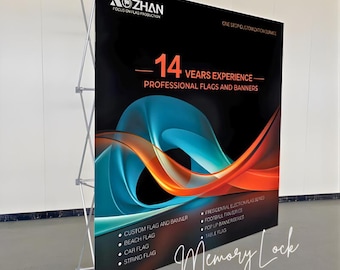 Exhibition Wall Banner Stand Mockup – Cloth Display Stand 3D Render, Photorealistic Perspective View