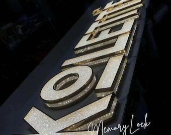 Letras LED de cristal de diamante de lujo: nombre y logotipo personalizados en marquesina 3D