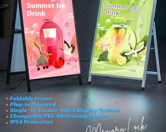 LED Restaurant Menu Light Box, A-Frame Advertising Sign, Portable Poster Display Board