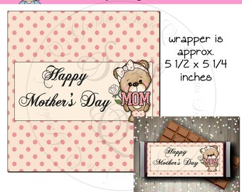 Mother's Day Bear Candy Bar Wrapper (also includes wrapper for Mum) - Digital Printable - Immediate Download