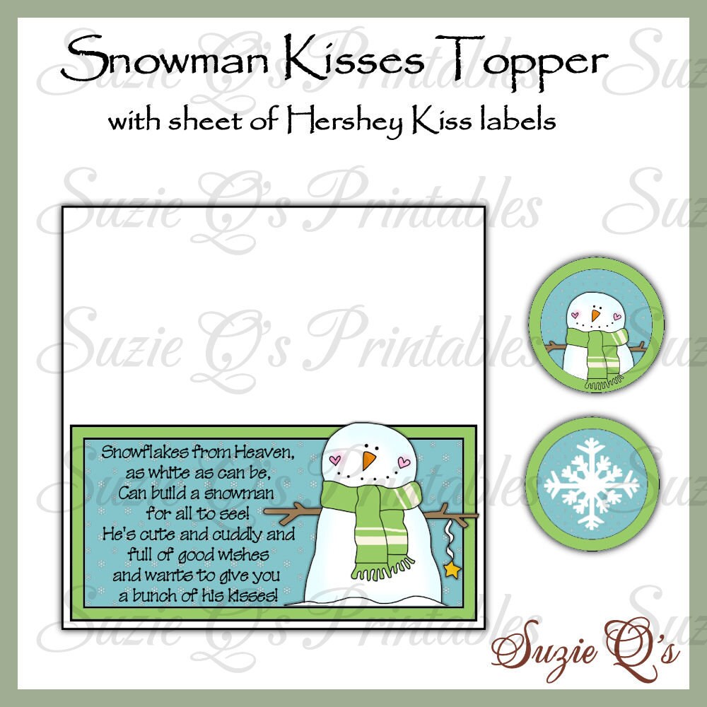 Snowman Kisses Topper and kiss labels Digital Printable Etsy