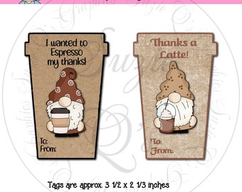 Coffee Gnomes Thank You Tags/Cards - CU Digital Printable - Good Craft Show Seller - Immediate Download