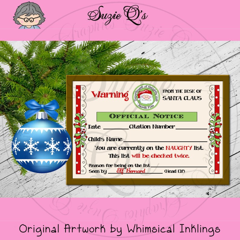 Santa's Naughty List Warning Card Digital Printable | Etsy