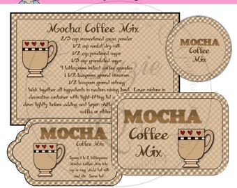 Mocha Coffee Mix in a Jar - Labels, Tag and Recipe - Digital Printable Kit - Great Gift Idea - Immediate Download