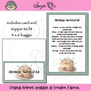 Birthday Survival Kit includes Topper and Card - Digital Printable - Immediate Download
