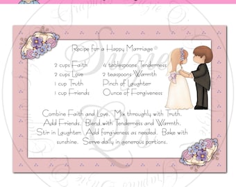 Recipe for a Happy Marriage Card Front - Digital Printable - Immediate Download