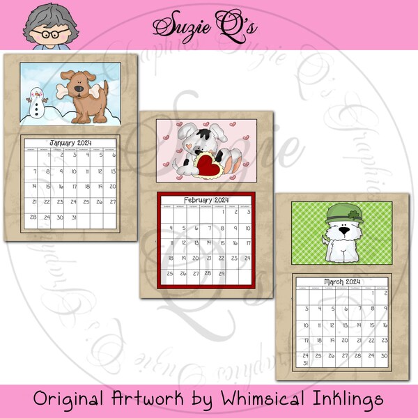 Dogs 2024 Monthly Calendars, 5x7 inches - Digital Printable - Immediate Download