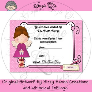 Tooth Fairy Zertifikat (rosa Hintergrund) - Digital Printable - Sofortiger Download