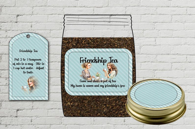 Friendship Book Label Friendship Tea Mix in a Jar - Labels, Tag and Recipe - Digital ...