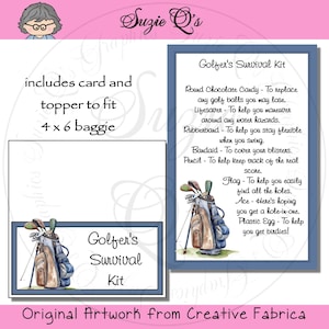 Golfer&#39;s Survival Kit includes Topper and Card - Digital Printable - Immediate Download