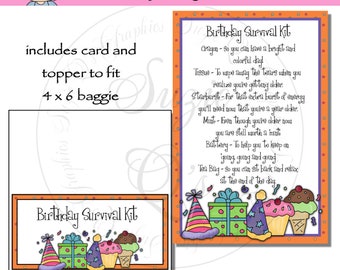 Birthday Survival Kit includes Topper and Card - Digital Printable - Immediate Download