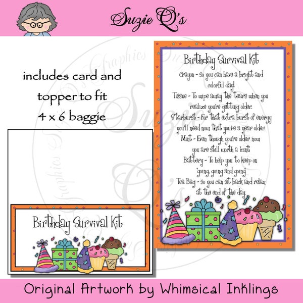 Birthday Survival Kit includes Topper and Card - Digital Printable - Immediate Download