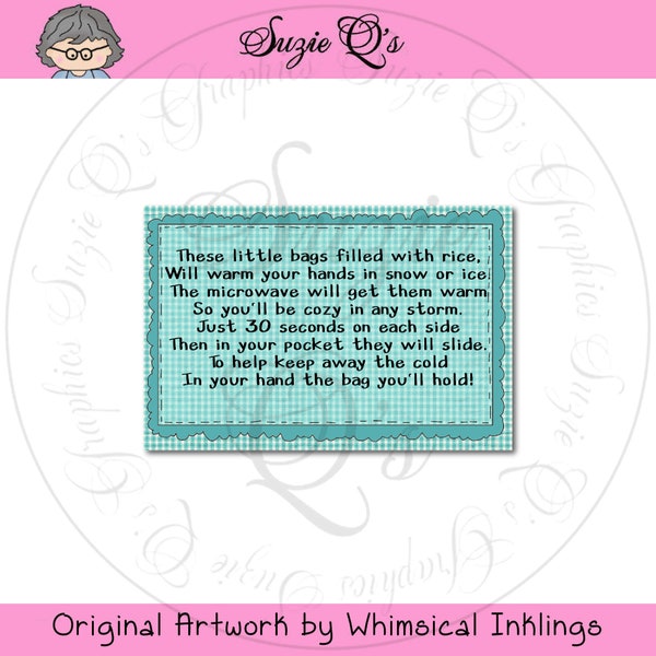 Handwarmer (rice filled) Instruction tags - CU Digital Printable -Immediate Download