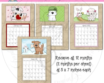 Hunde 2025 Monatskalender, 5x7 Zoll - Digital Printable - Sofortiger Download