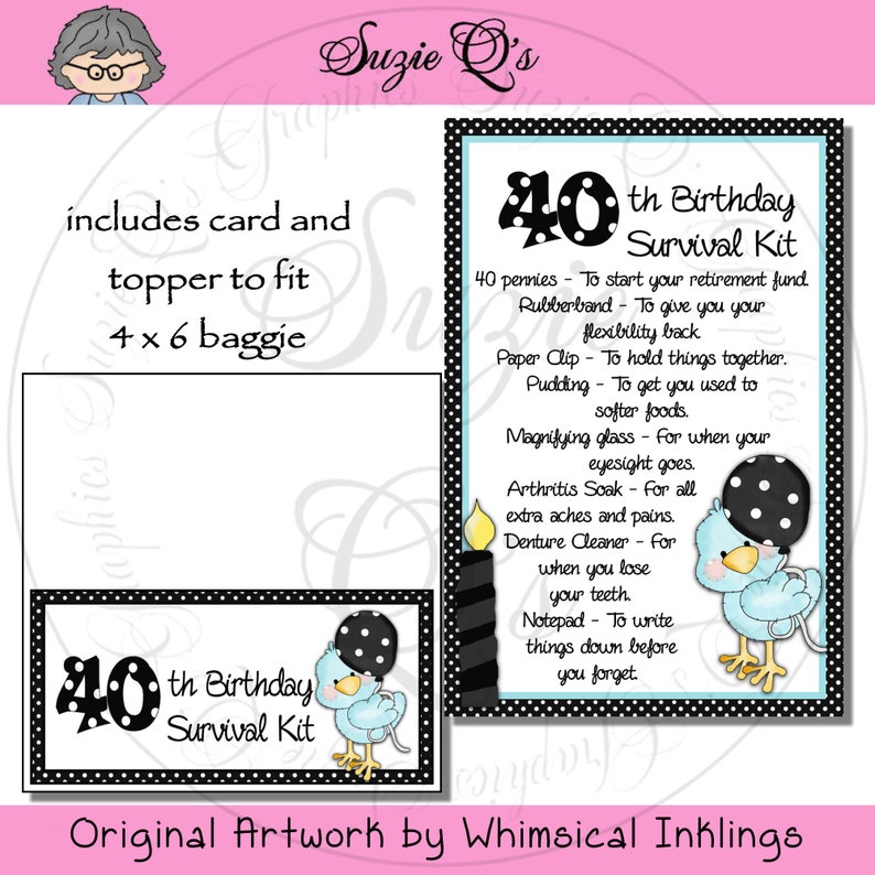 40th Birthday Survival Kit includes Topper and Card Digital | Etsy