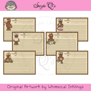 Whimsical Gingerbread Recipe Cards - Set of 6 - Digital Printables - Immediate Download