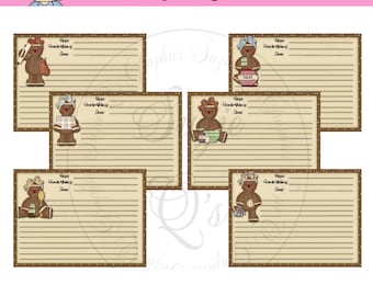 Whimsical Gingerbread Recipe Cards - Set of 6 - Digital Printables - Immediate Download