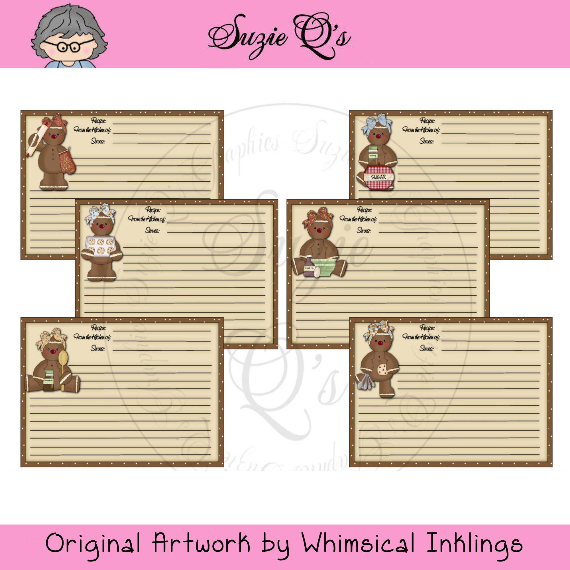 Whimsical Gingerbread Recipe Cards Set of 6 Digital Printables ...