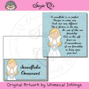 Friendship Snowflake Ornament Bag Topper and Card - Digital Printable - Immediate Download