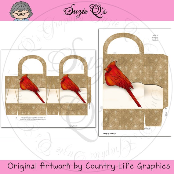 Winter Cardinal Gift Bags in Two Sizes With Matching Tag 