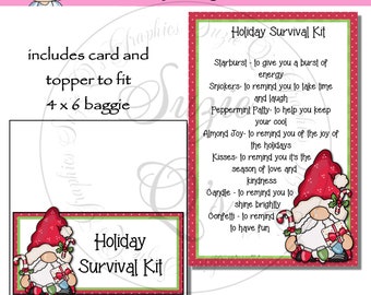 Holiday Survival Kit includes Topper and Card - Digital Printable - Immediate Download