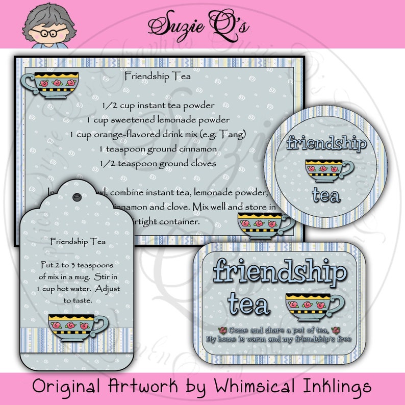 Friendship Tea Mix in a Jar Labels, Tag and Recipe Digital Printable Kit Great Gift Idea Immediate Download image 1