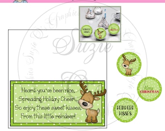 Reindeer Kisses Bag Topper and kiss labels - Digital Printable - Immediate Download