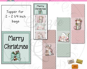 Christmas Bag Topper and Candy Wrappers - Wrappers for Hershey nuggets - Digital Printable - Immediate Download