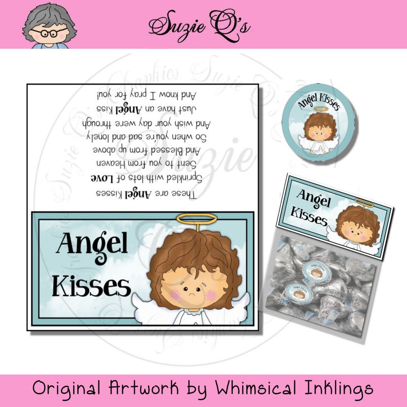 Angel Kisses Topper and Kiss Labels Digital Printable Etsy